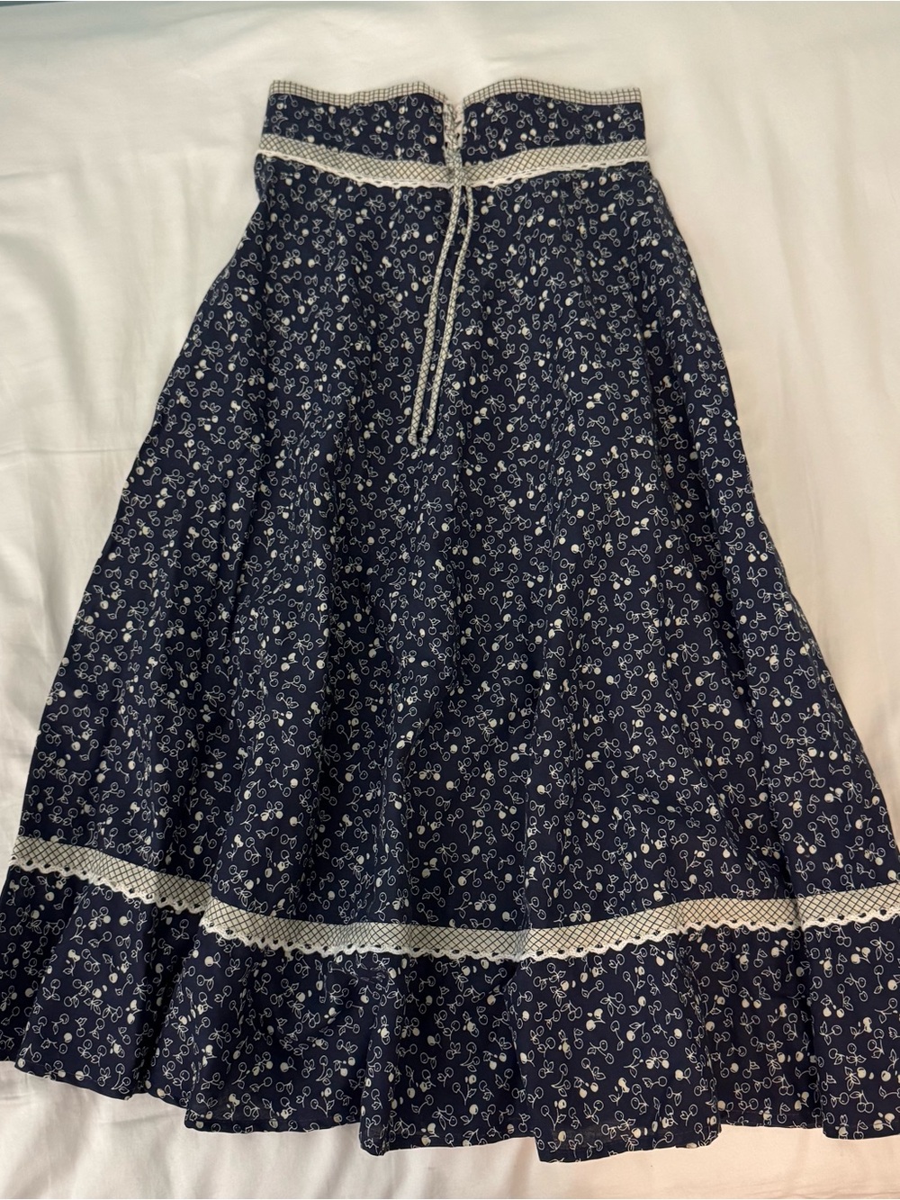 Navy Floral Midi Skirt with Lace Trim